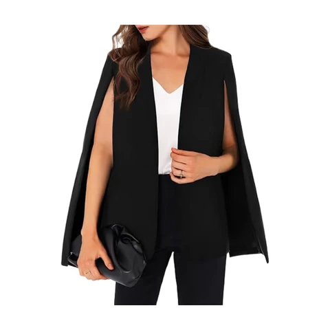 Women's CAPE Blazer Split Sleeve Open Front Lightweight Office Jacket Workwear (black， M)