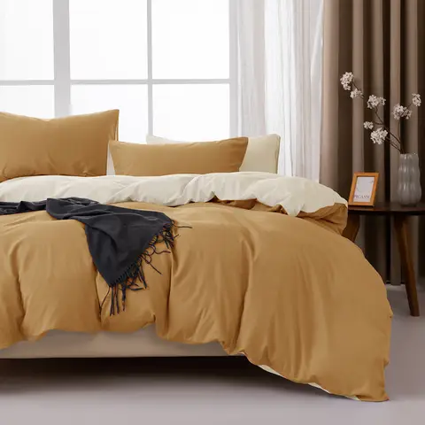 MENDALE Duvet Cover Set - Premium Bedding Set - 135*200 cm Duvet Cover with 80*80 cm Pillow Case - Soft Brushed Microfiber- Bown & Yellow