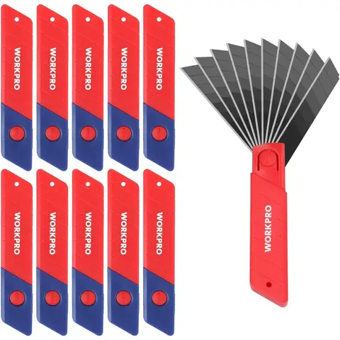 WORKPRO Cutter Knife Blades 18 mm Pack of 100 for Professionals, Hardened & Extremely Sharp Replacement Blades Made of SK5, Snap-off Blades for Carpet Knives, Cutter Knives, Includes 10 Independent