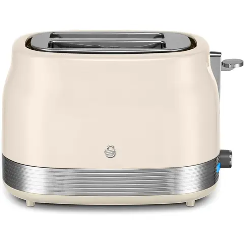 Swan Retro Revive 2 Slice Toaster, Hidden Cord Storage, Vintage, Variable Width Slots, 930W, Coated Stainless Steel, Cream with Chrome Accents - ST19028C