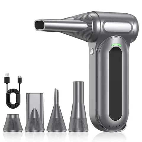 Easywox W23 Druckluftstaubsauger, 160W 130000RPM Dreiphasen-Bürstenlosmotor, Drei-Gang-Windgeschwindigkeit + Gewaltmodus, Dual 4000mAh Akku, Type-C-Aufladung, Mini Tragbares Design, Silber