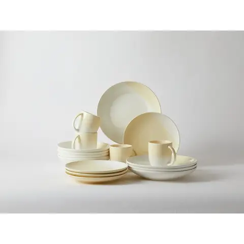 JIWOO Nicole Geschirrset Gelb+Weiß, 16er / Set, (4 Stück 8-Zoll-Salatteller + 4 Stück 8-Zoll-Essteller + 4 Stück 10-Zoll-Essteller + 4 Stück Tasse) Wertpaket,Spülmaschinen- und mikrowellengeeignet