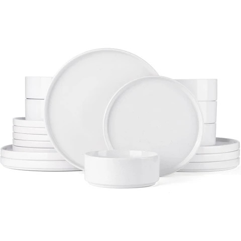 Richmount Nebula Geschirrset für 6 Personen, 18-teiliges Teller- und Schüsselset, Steingut-Geschirrset, Geschirrdienst, mikrowellen- und spülmaschinenfest, Weiß