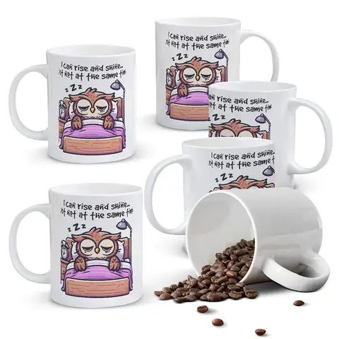 Alphynix 1 weiße Tasse 33cl mit "Ich kann aufstehen und strahlen... nur nicht gleichzeitig" Spruch & schlafende Eule, nachvollziehbares Weihnachts- oder Thanksgiving-Geschenk,Geschenk zum valentinstag, geschenk zum geburtstag
