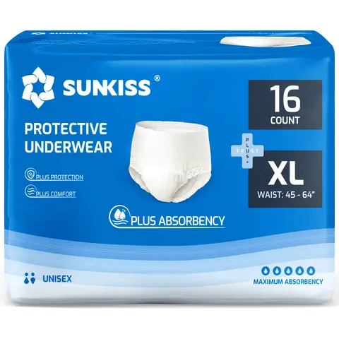SUNKISS TrustPlus Incontinence and Postpartum Underwear for Men and Women, Disposable Protective Underwear with Overnight Comfort Absorbency, XLarge, 16 Count