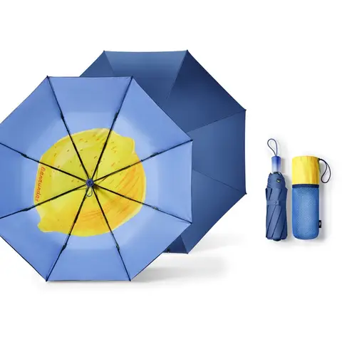 Beneunder BM397, Three-Fold Enhanced Black Coating Protection Umbrella Outdoor Windproof Waterproof, Blue Lemon, Couple Gift Perfect Gift