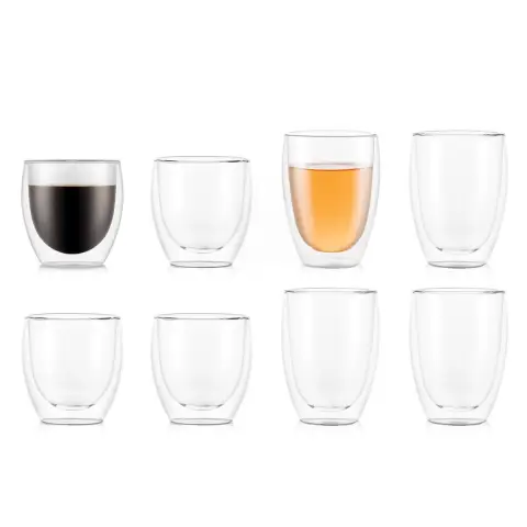 BODUM PAVINA Glasses set of 8 - 4 x 0.25L & 4 x 0.35L- Double Walled Thermo Glasses