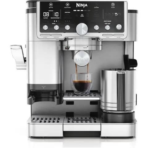 Ninja Luxe Pro 3-in-1 Kaffeemaschine mit Mahlwerk und Milchaufschäumer für Latte, Cappuccino, Cold Brew & Espresso, einfach zu bedienen, 5 Aufschäumprogramme, silber, ES701EU