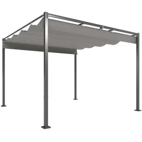 Outsunny 3 x 3(m) Garden Pergola with Retractable Roof and Magnetic Fixture, Outdoor Gazebo Pergola Kit Sun Shade Canopy, UPF30+, Grey