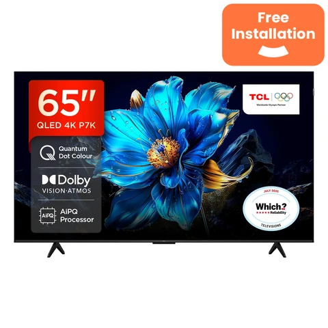 TCL 65P7K 65” QLED, Direct LED TV, 4K HDR TV, Smart TV Powered by Google TV (Dolby Vision & Atmos, Motion clarity, Hands-Free Voice Control, compatible with Google Assistant & Alexa)