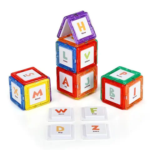 Tokky 48PCS Magnetische Bausteine Alphabet-Lernset, Buchstabenlernen + Bauspiel, Starke Magnetstruktur, STEM Lernspielzeug, Sicheres ABS-Material, Geschenkbox CQ11