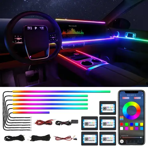 Dreamcolor Acrylic Interior Car LED Strip Light with Wireless APP, RGB 6 in 1 with 175 inches 600 LEDs Fiber Optic Car Ambient Lighting Kits, Sound Active Function LED Strip for Car Accessories