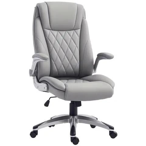 Vinsetto Executive Office Chair with Arms, PU Leather Ergonomic Office Chair with Tilt Function and Adjustable Height, Swivel Rolling for Home Office Working, Grey