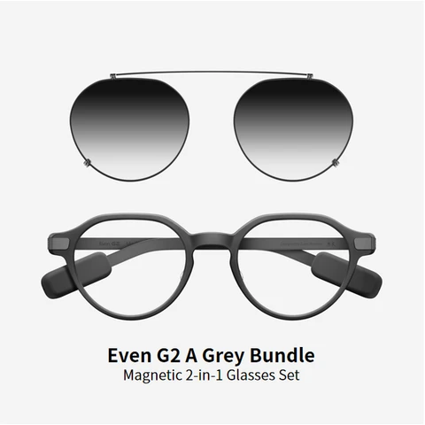 Even Realities - Even G2 A Grau (Panto) + Clip & Pouch Grau Panto Bundle - Alltagsgerechte Display-Smart-Glasses mit Clip-Sonnenblende, Kamerafrei, Datenschutz-First, 2-Tage-Akku, Leistungsstarke Funktionen zur Erweiterung Ihrer Sicht und zum Ermöglichen Ihres Tages (Conversate | Übersetzen | Teleprompt | Even AI | Gesundheit | Navigation | Dashboard | Benachrichtigung | QuickList)