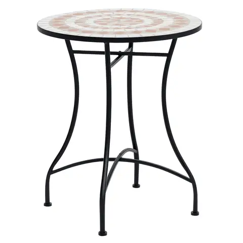 Outsunny 60 cm Mosaic Garden Table, Small Round Outdoor Side Table with Ceramic Top, Plant Stand for Patio, Balcony, Orange and White