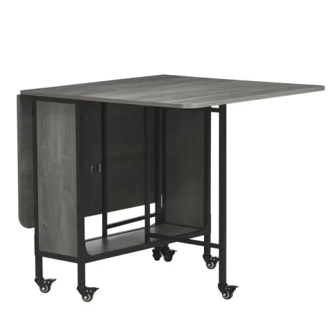 Homcom Folding Dining Table on Wheels Black/Wood Effect Grey