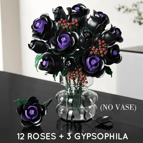 Black Roses and Gypsophila (No Vase)