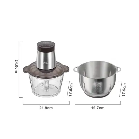 Bear 2L+1.8L Double Cup, 600W Electric Food Processors & Chopper with Glass Container and 304 Stainless Steel Container, 2 Speed Settings, 4 Stainless Steel Blades for Chopping Meat, Baby Food, Fruit, Vegetable