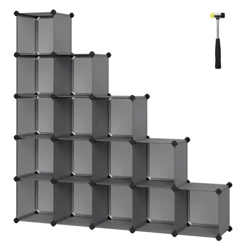 SONGMICS Plastic Cube Storage, 31x123x123cm, 16-Cube, Grey