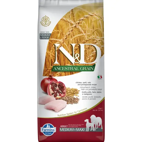 Farmina N&D Ancestral Grain Huhn Hundefutter für Erwachsene Mittel-/Großrassen 12 kg