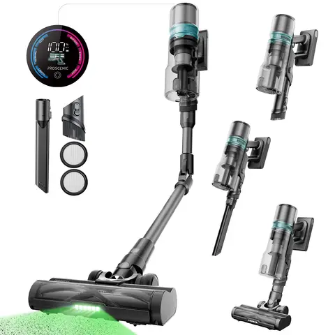 Proscenic P16 Cordless Vacuum Cleaner, 55KPA 65Mins Runtime, 180° Foldable Design, Powerful Stick Vacuum with Anti-Tangle Brush, Hang-and-Charge, Rechargeable Lightweight Wireless Hoover for Pet Hair