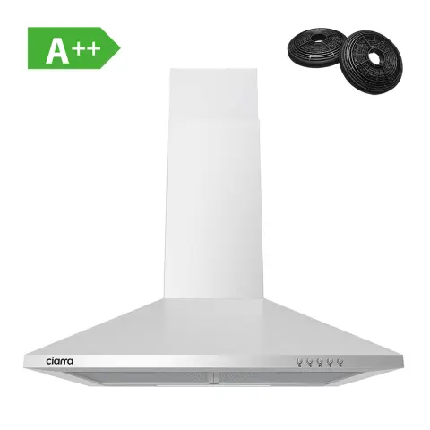 CIARRA 60cm Pyramid Wall Mounted Cooker Hood, Stainless Steel, 370m³/h, 3 Speeds, LED Light, Carbon Filters, Adjustable Chimney, CBCS6201