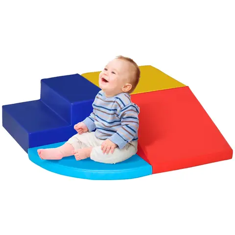 HOMCOM Soft Play 4-piece Climb and Crawl Foam Toddler Stairs and Ramp Colorful Children's Educational Software Activity Multi