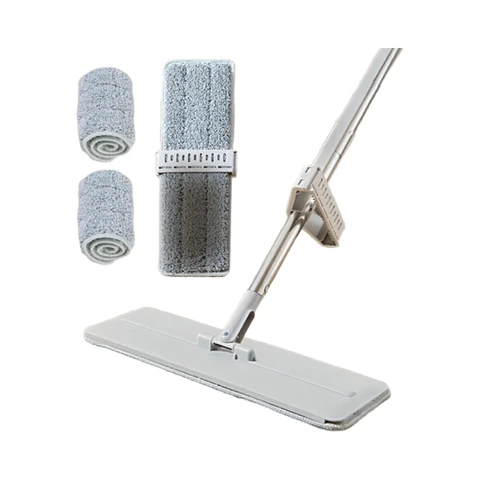 ochama×J.ZAO Household Floor Mop, Hand-Free, Floor Wizard, with 2 Mop Pads, Large Flat Mop 36 cm