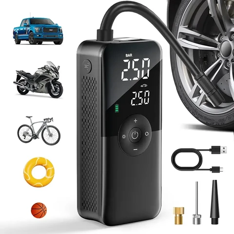 CARSUN Pompe à air rechargeable, gonfleur de pneus, compresseur, gonfleur de pneus de voiture sans fil pour ballons de vélo