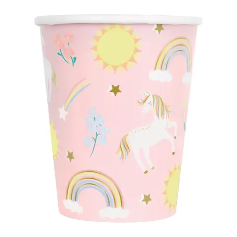Unique Party, Unique Paper Cups, Dainty Unicorn, 266ml, 8 Pack