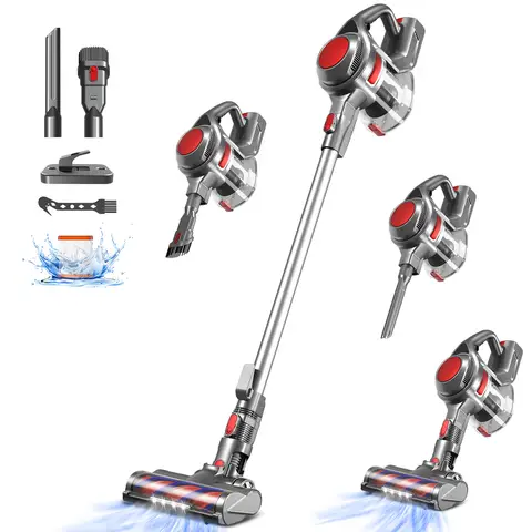 Daynee Akku Staubsauger,50Min|50kpa Staubsauger Kabellos mit 1.6L Staubbehälter,Akkustaubsauger,Vacuum Cleaner für Hartböden,Teppich und Tierhaare,Rot