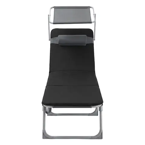 Ochama Chaise Longue de Jardin Pliante avec Dossier Réglable, Transat Extérieur, Appui-tête, Terrasse, Gris et Noir