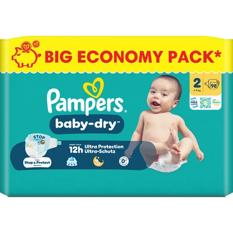 Pampers Baby Dry Größe 2 Mini 4-8kg Big Economy Pack 98 Stück