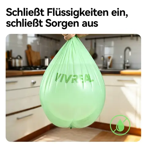 Vivreal Kompostierbare Müllbeutel – Grün 15L, 100 Stück | TÜV- & BPP-zertifiziert, extra stark, auslaufsicher, umweltfreundliche Müllbeutel aus Maisstärke