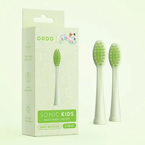 Ordo Squishmallows Brush Heads for Battery Toothbrush, 2 Pack, Soft Bristles, Ages 4+, Rutabaga