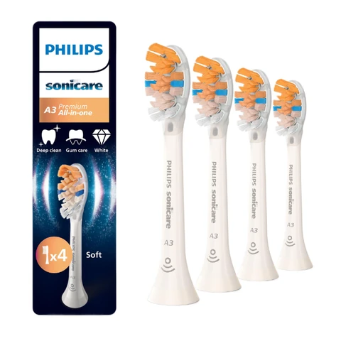 Philips HX9094/87 - Sonicare Premium All-in-One Brush Heads - Set of 4, Compatible with All Sonicare Toothbrushes, Advanced Cleaning, Easy Installation