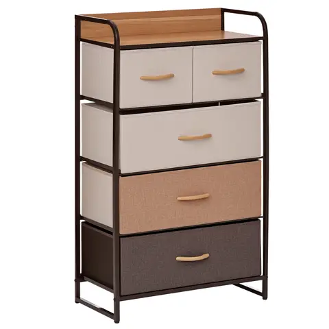 HOMCOM 5-Drawer Dresser Tower 3-Tier Storage Organizer with Steel Frame Wooden Top for Bedroom Hallway Closets