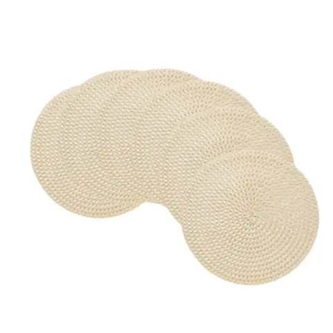 White Label 6pcs PAPER Placemats Set, Paper braided placemat Beige，Round Woven Table Mats, 100% PAPER Heat-Resistant Washable Dining Decor, Checkered Pattern for Home & Kitchen Use