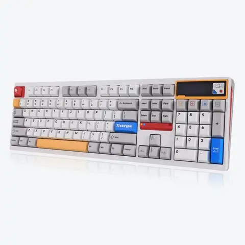 Ticktype DP104 Custom Tri-Mode Kabellose Mechanische Tastatur, Vollaluminium Full-Size 108 Tasten Hot-Swap, Leaf Spring Mount, Anpassbarer Pixelschirm, Leises Tippen, US-Layout, 8000mAh, RGB - Powder White, Silent taktile Switches