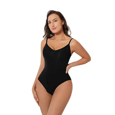 Feelingirl Everyday Wear Seamless Comfortable Hip-hugging Panties Ruched Bust Bodysuit for Women M/L Black, Couple Gift Perfect Gift