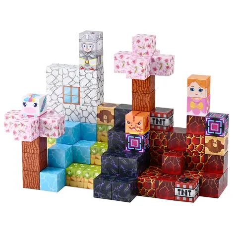 Tokky 100-Piece Magnetic Blocks Mine World Pixel Blocks STEM Montessori Enlightenment Toys Strong Magnetic ABS Safe Material Creative Adventure Building Blocks Color Box Packaging CFD15