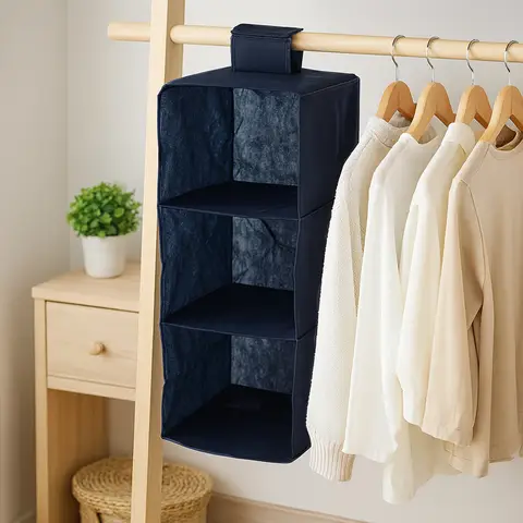Essentials by Premier 3 Sections Blue Hanging Garment Organiser