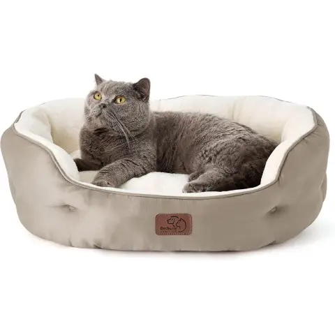 BEDSURE Waschbares Katzenbett Katzenkorb mit Wendekissen Haustierbett für Katzen oder kleine Hunde - Größe M - 63x53x20cm - Khaki Kamel