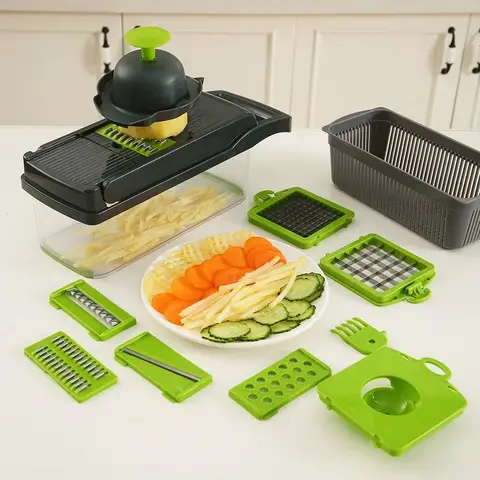 Huacan Multifunctional Vegetable Cutter, Dicer, Grater, Slicer, ABS, 16-Piece Set