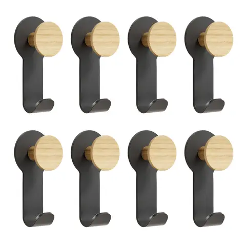 KAPANOU Double Coat Hooks Wall Mounted Set of 8， Vintage Brown Rubberwood Hooks with Sturdy Black Metal Hanger for Jackets， Towels Or Hats， Decorative Hooks for Bathroom， Bedroom， Entryway, New Year Sale , Top gift picks
