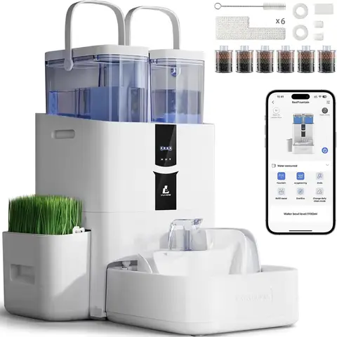 LALAHOME DailyFresh Cat Water Fountain 10L/338 oz Self Refilling, Pet Drinking Fountains for Dogs Indoor, Smart APP 5G WiFi Automatic Water Dispenser Oxygen-Rich, Wastewater Separation, BPA-Free