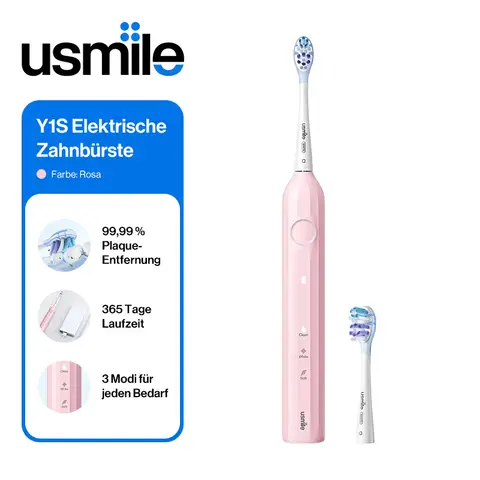 usmile Y1S Elektrische Zahnbürste, wiederaufladbare Schallzahnbürste für Erwachsene mit 3 Putzmodi, intelligenter Timer, mit Reiseetui, eine Aufladung hält 6 Monate