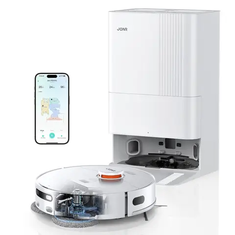 JONR T5 Pro Staubsauger-Roboter, 8150Pa Saugkraft, Heißlufttrocknung, verhedderungsfreie Seitenbürste, Hinderniserkennung, Lasernavigation, All-in-One-Basisstation.