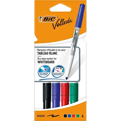 Bic Velleda 1741 Whiteboard Marker Assorted Colours, Pack of 4