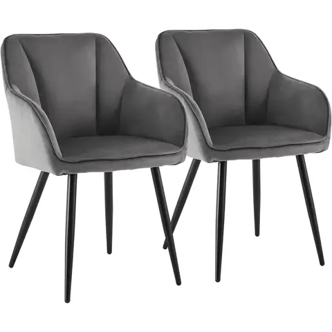 CLIPOP Dining Chairs Set of 2 Grey Velvet Padded Kitchen Tub Chair with Armrest and Metal Legs, Lounge Upholstered Armchair for Living Room Bedroom or Home Office 0322 grey 44*50*84 cm